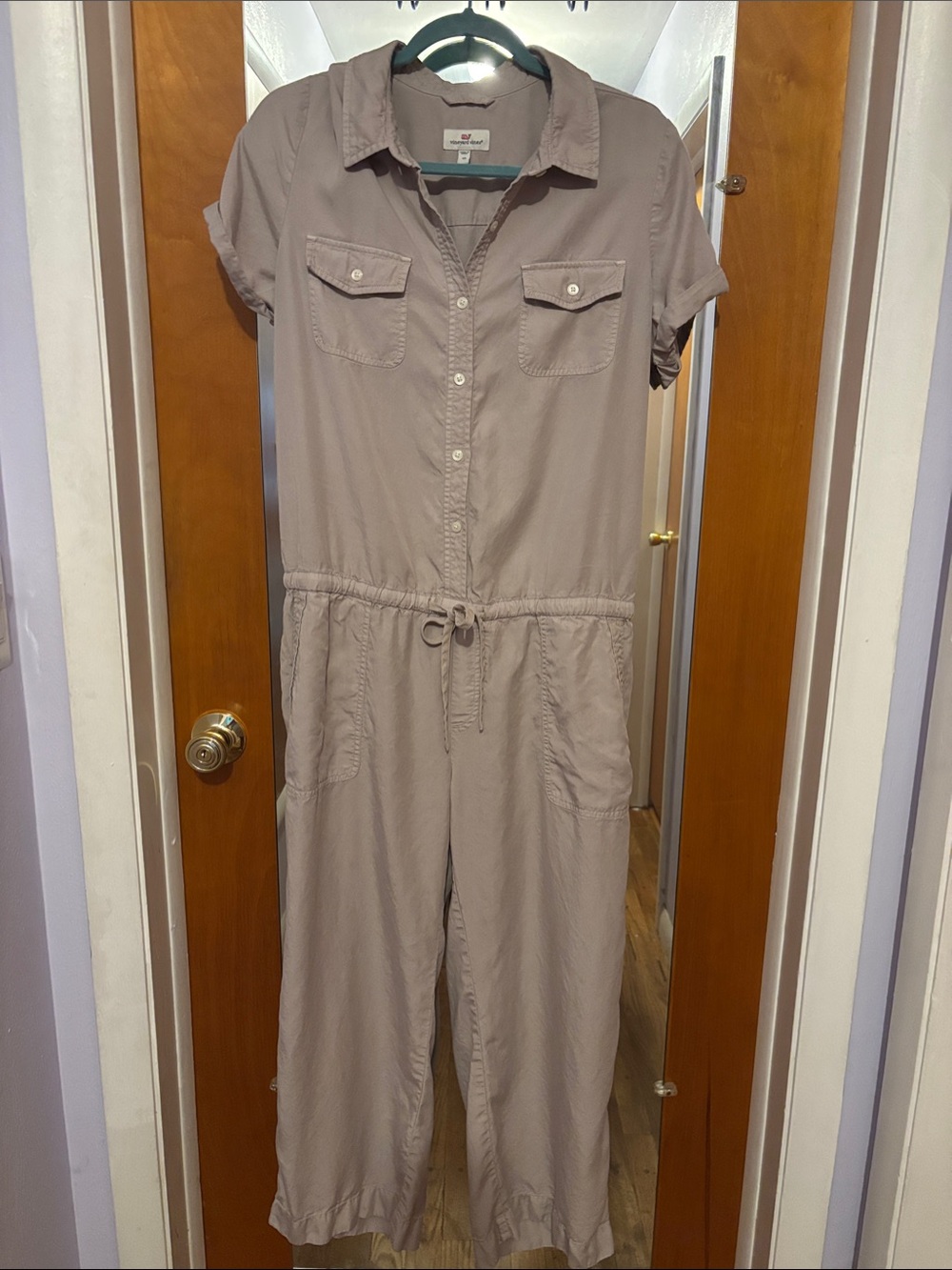 Vineyard Vines Short-Sleeve Utility Jumpsuit in Light Taupe